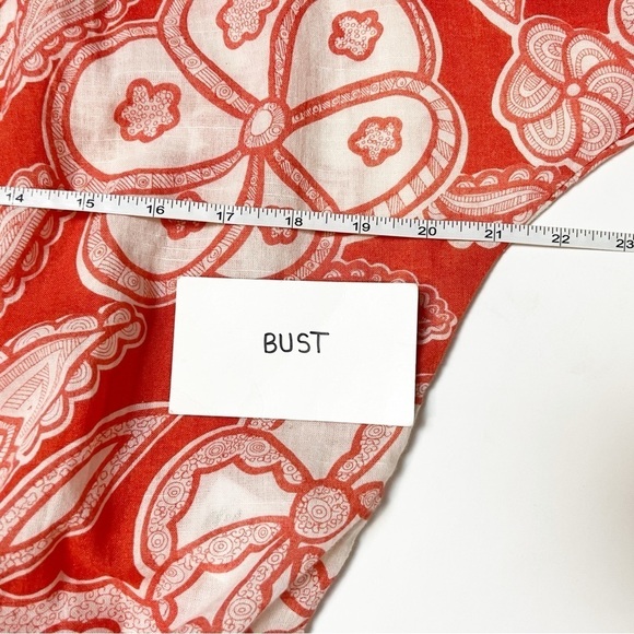 Joie 100% cotton floral top small orange white peasant beachy flowy tie blouse - Picture 8 of 10
